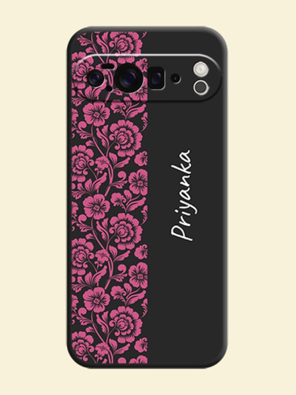 Pink Floral Pattern Design With Custom Text On Space Black Custom Soft Matte Mobile Back Cover - Google Pixel 10 Pro XL 5G