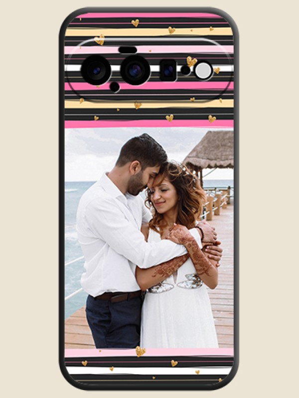 Multicolor Lines and Golden Love Symbols Design on Photo On Space Black Custom Soft Matte Mobile Back Cover - Google Pixel 11 5G