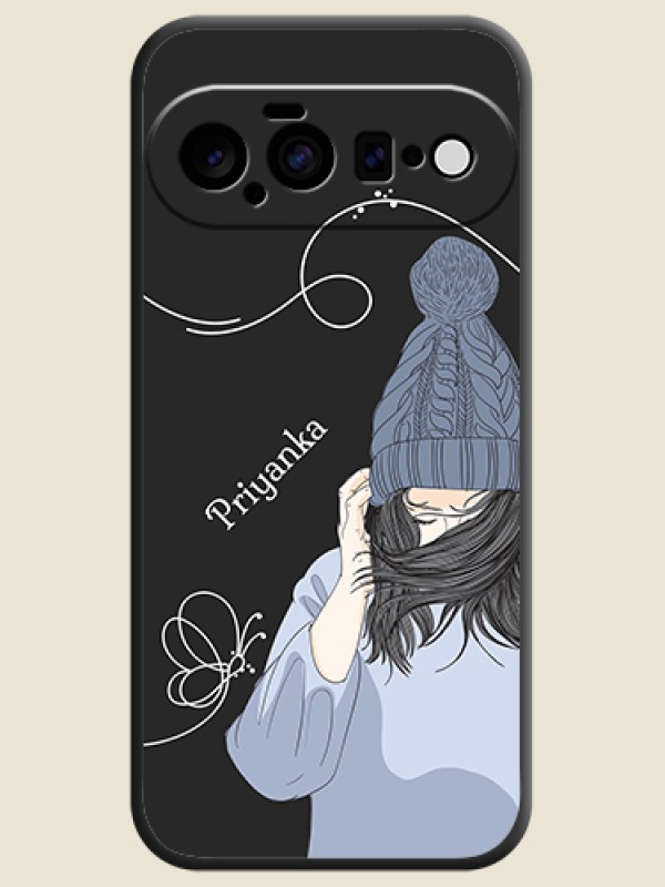 Girl With Blue Winter Outfiit Custom Text Design On Space Black Custom Soft Matte Mobile Back Cover - Google Pixel 11 5G