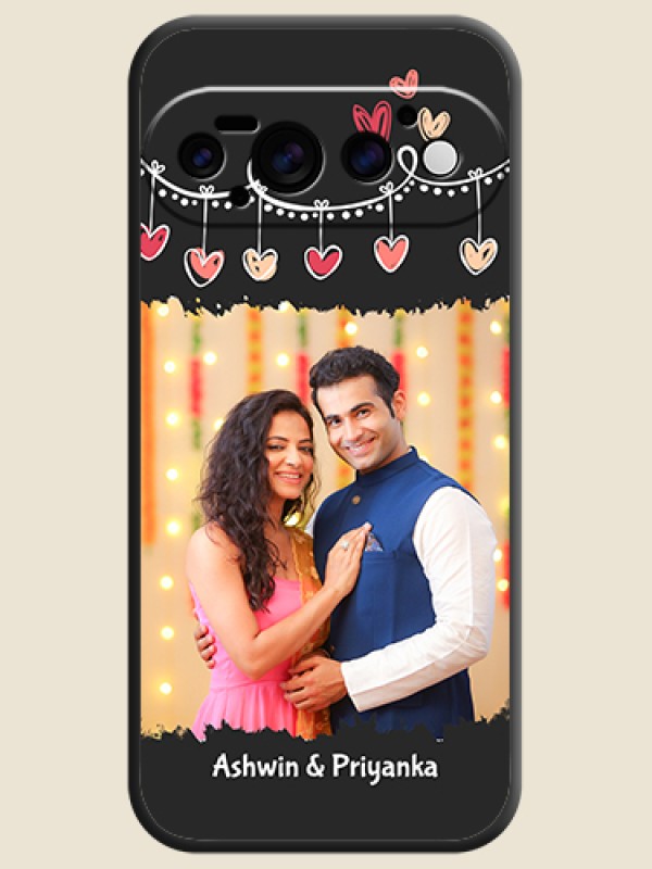 Pink Love Hangings with Name On Space Black Custom Soft Matte Mobile Back Cover - Google Pixel 11 Pro 5G