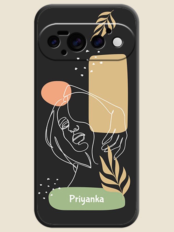 Custom Text With Line Art Of Women & Leaves Design On Space Black Custom Soft Matte Mobile Back Cover - Google Pixel 11 Pro 5G