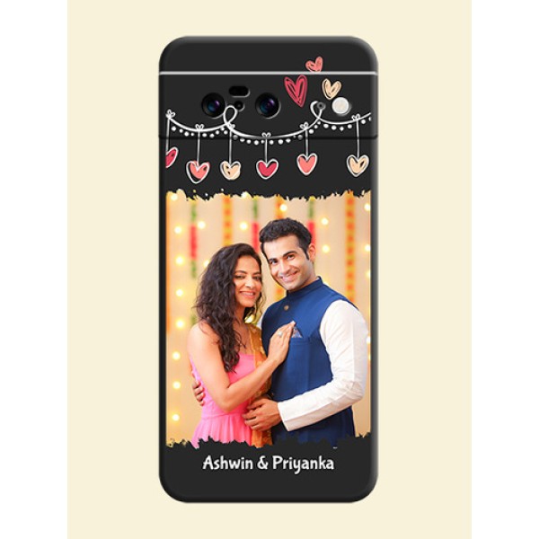 Pink Love Hangings with Name On Space Black Custom Soft Matte Mobile Back Cover - Pixel 8 5G