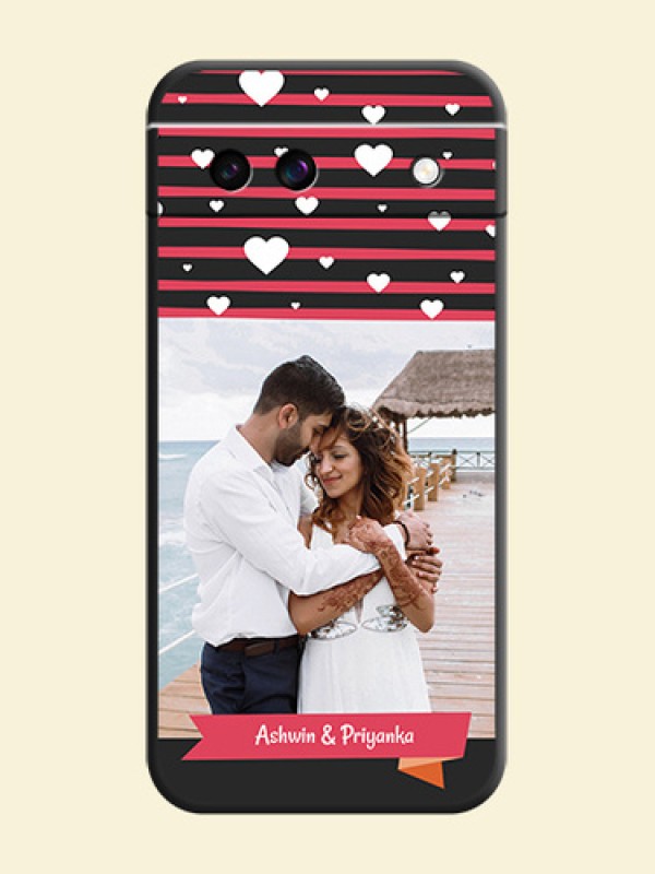 White Color Love Symbols with Pink Lines Pattern On Space Black Custom Soft Matte Mobile Back Cover - Google Pixel 8A 5G