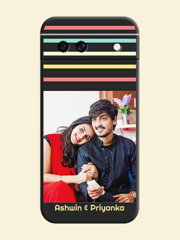Color Stripes with Photo and Text on Photo On Space Black Custom Soft Matte Mobile Back Cover - Google Pixel 8A 5G