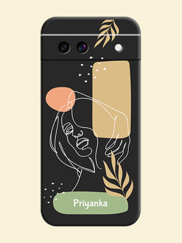 Custom Text With Line Art Of Women & Leaves Design On Space Black Custom Soft Matte Mobile Back Cover - Google Pixel 8A 5G