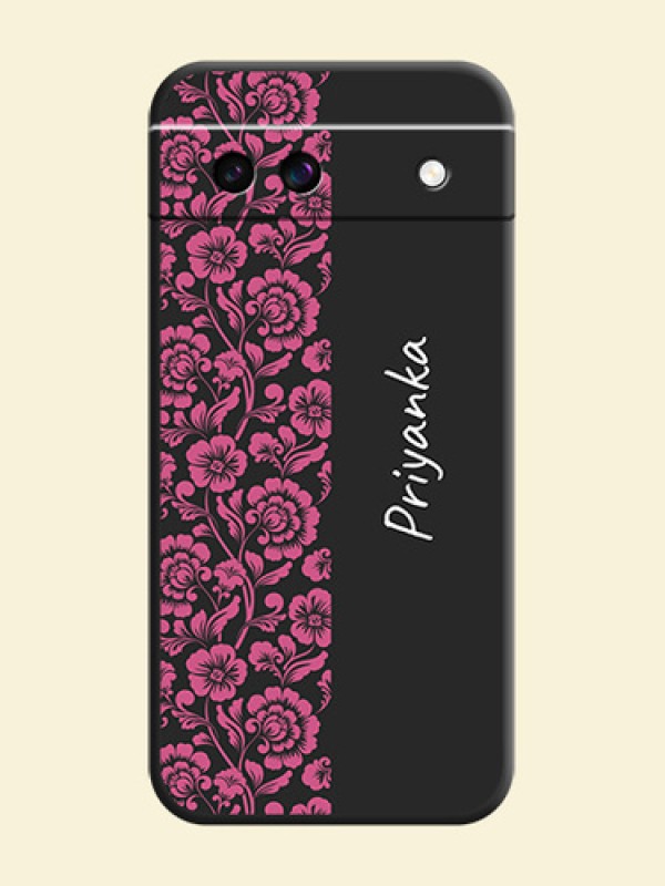 Pink Floral Pattern Design With Custom Text On Space Black Custom Soft Matte Mobile Back Cover - Google Pixel 8A 5G
