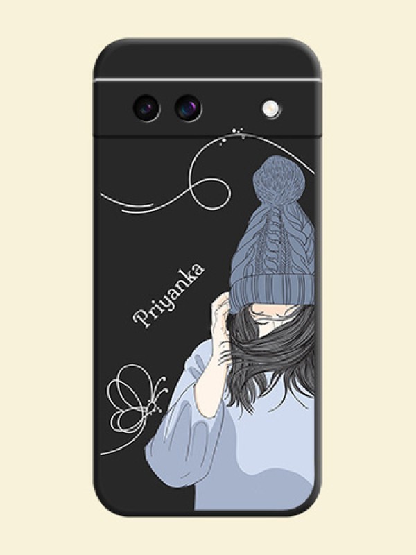 Girl With Blue Winter Outfiit Custom Text Design On Space Black Custom Soft Matte Mobile Back Cover - Google Pixel 8A 5G