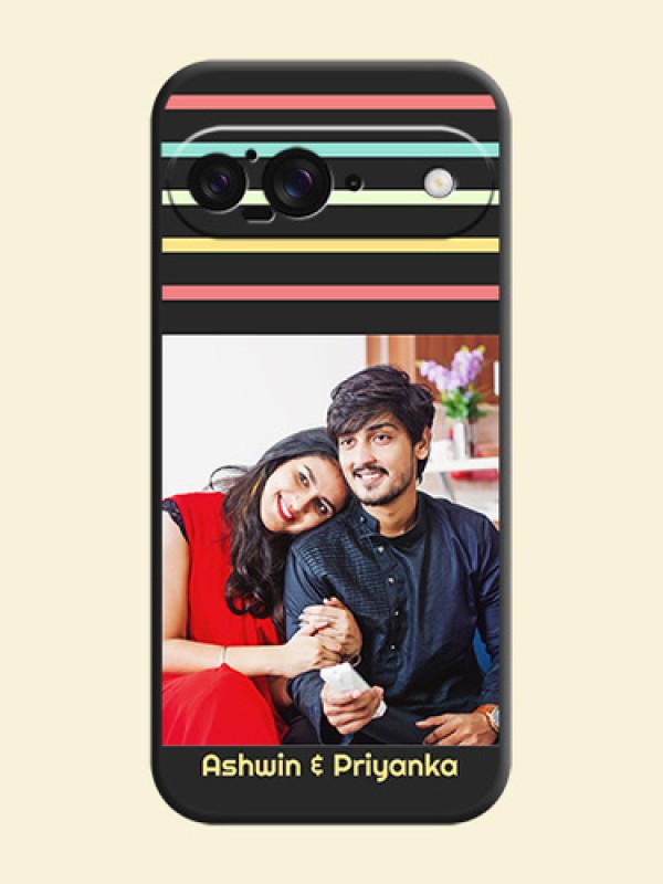 Color Stripes with Photo and Text on Photo On Space Black Custom Soft Matte Mobile Back Cover - Google Pixel 9 5G