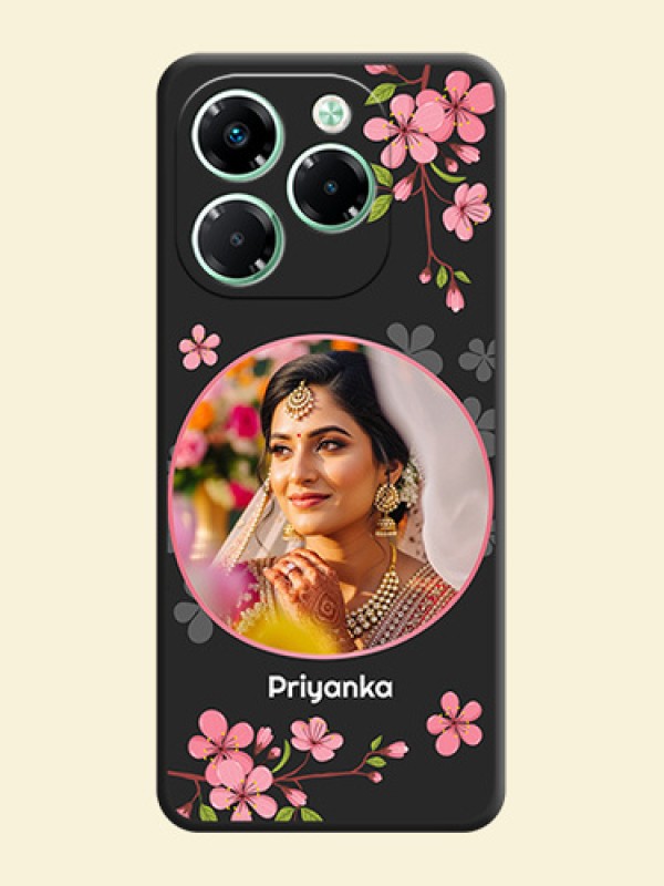 Round Image with Pink Color Floral Design on Photo On Space Black Custom Soft Matte Mobile Back Cover - Infinix Note 40X 5G
