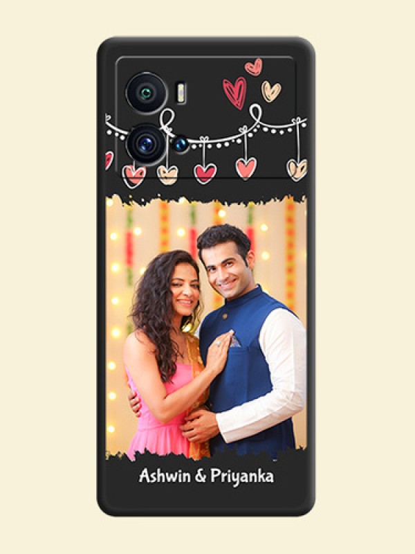 Pink Love Hangings with Name on Space Black Custom Soft Matte Phone Cases - iQOO 9 Pro 5G