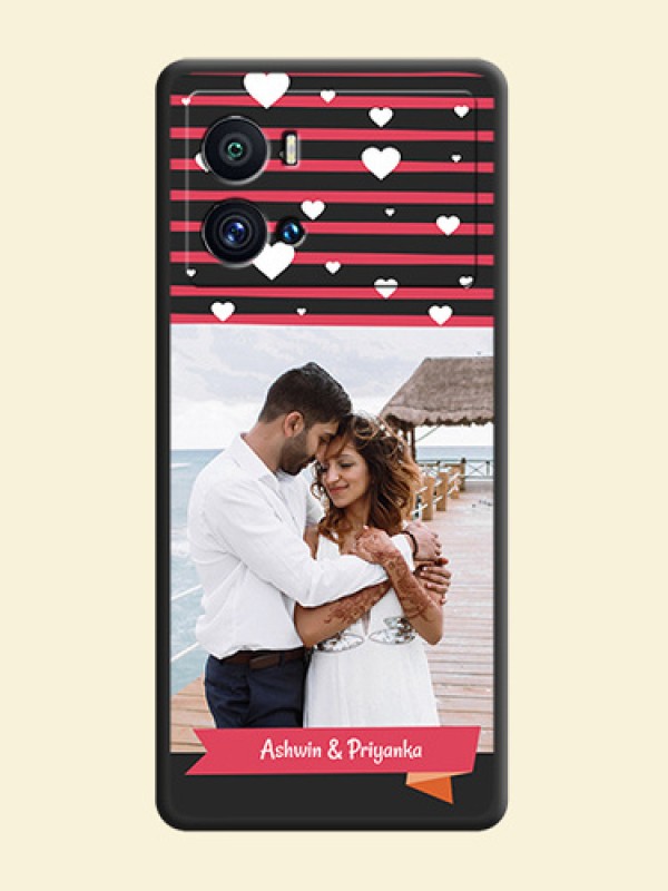 White Color Love Symbols with Pink Lines Pattern on Space Black Custom Soft Matte Phone Cases - iQOO 9 Pro 5G