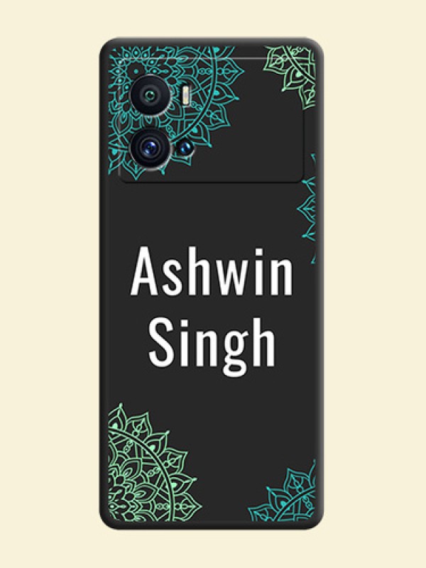 Your Name with Floral Design on Space Black Custom Soft Matte Back Cover - iQOO 9 Pro 5G