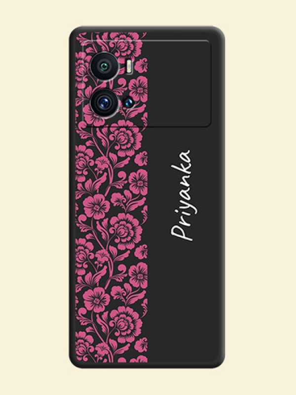 Pink Floral Pattern Design With Custom Text On Space Black Personalized Soft Matte Phone Covers -Iqoo 9 Pro 5G