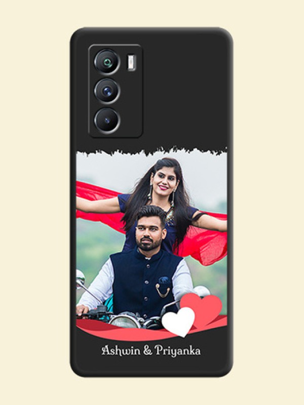 Pin Color Love Shaped Ribbon Design with Text on Space Black Custom Soft Matte Phone Back Cover - iQOO 9 Se 5G