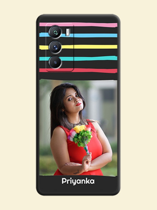 Multicolor Lines with Image on Space Black Personalized Soft Matte Phone Covers - iQOO 9 Se 5G