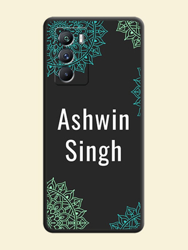 Your Name with Floral Design on Space Black Custom Soft Matte Back Cover - iQOO 9 Se 5G