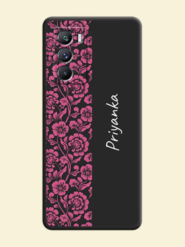 Pink Floral Pattern Design With Custom Text On Space Black Personalized Soft Matte Phone Covers -Iqoo 9 Se 5G