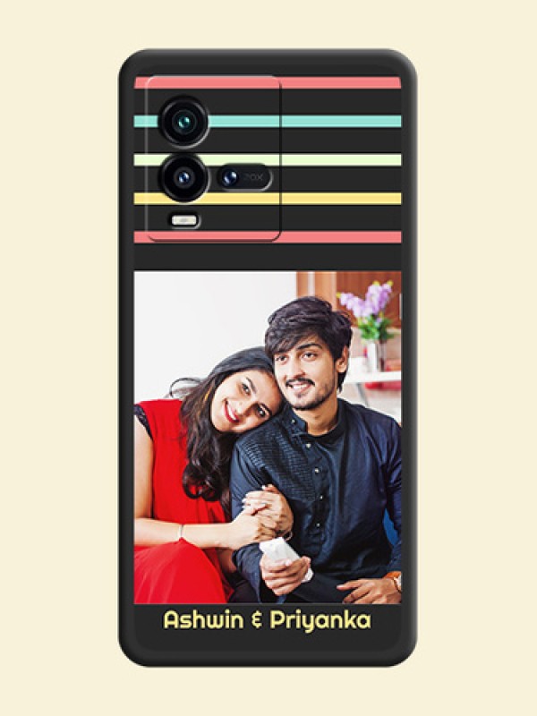 Color Stripes with Photo and Text on Photo on Space Black Soft Matte Mobile Case - iQOO 9T 5G
