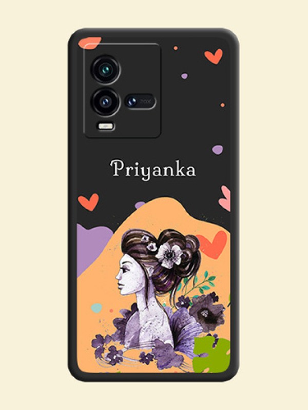 Namecase For Her With Fancy Lady Image On Space Black Personalized Soft Matte Phone Covers -Iqoo 9T 5G