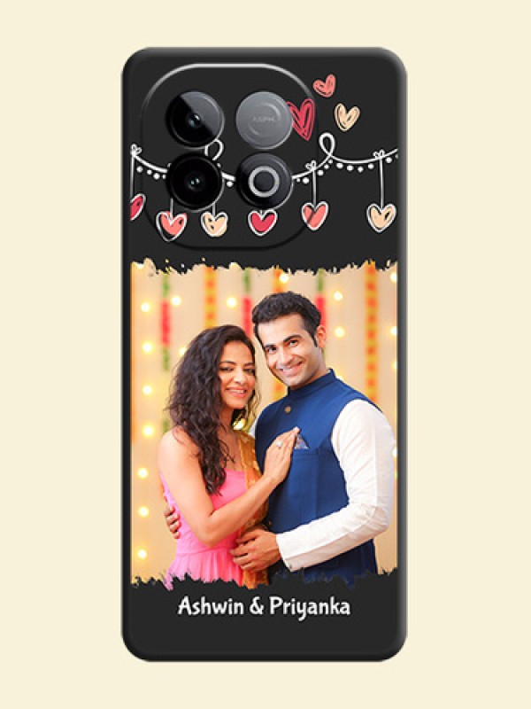 Pink Love Hangings with Name On Space Black Custom Soft Matte Mobile Back Cover - iQOO Neo 10 5G