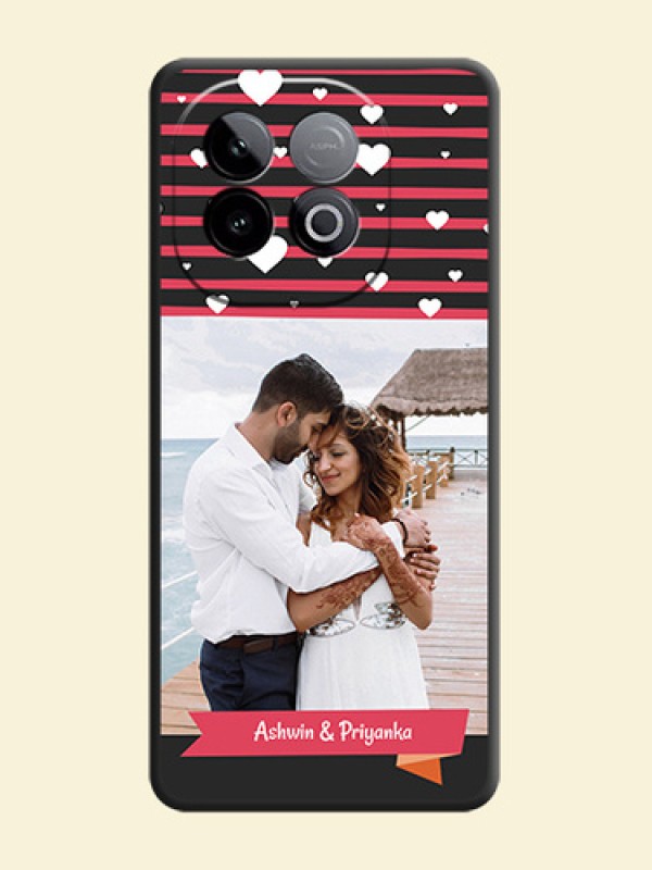 White Color Love Symbols with Pink Lines Pattern On Space Black Custom Soft Matte Mobile Back Cover - iQOO Neo 10 5G