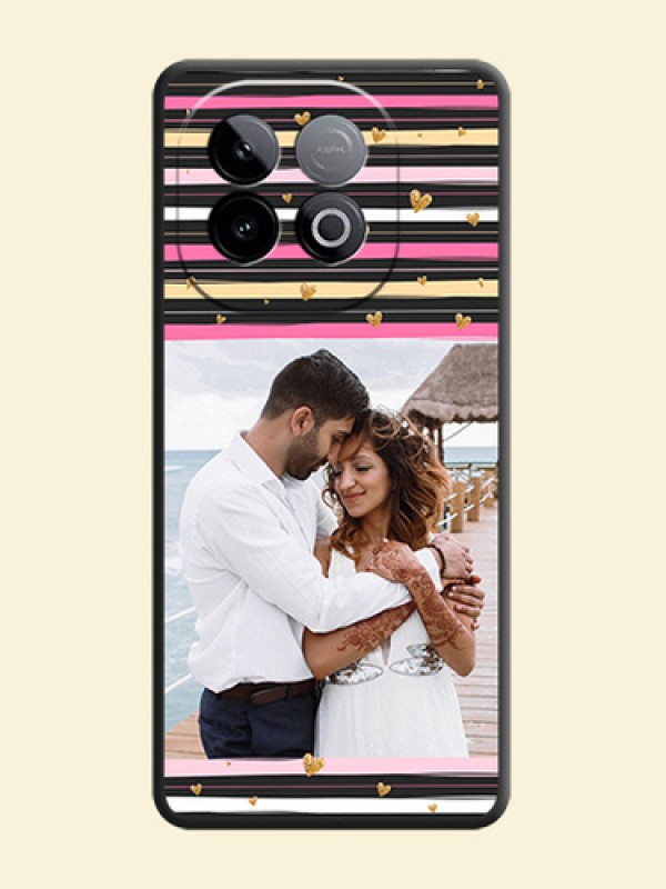 Multicolor Lines and Golden Love Symbols Design on Photo On Space Black Custom Soft Matte Mobile Back Cover - iQOO Neo 10 5G