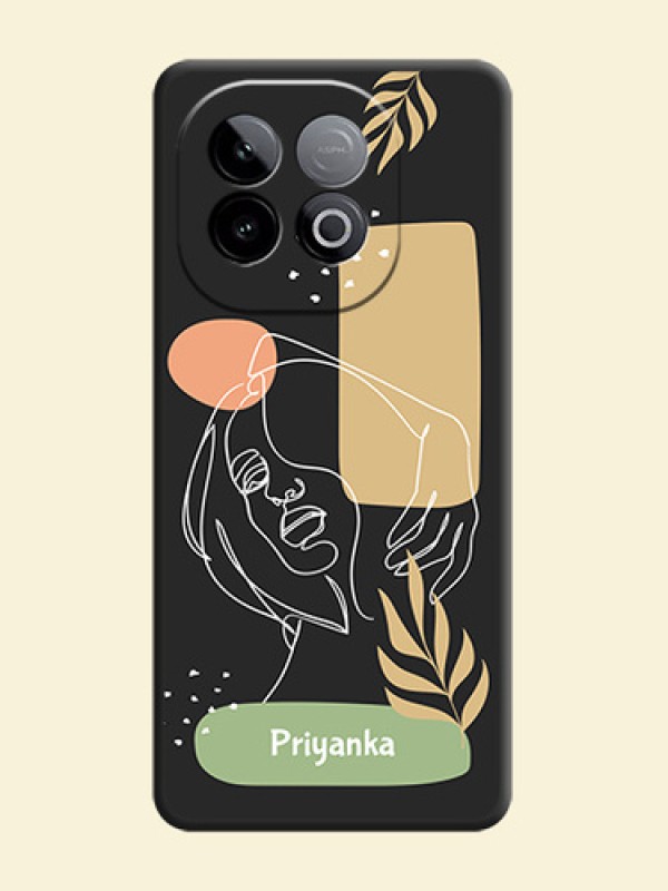 Custom Text With Line Art Of Women & Leaves Design On Space Black Custom Soft Matte Mobile Back Cover - iQOO Neo 10 5G
