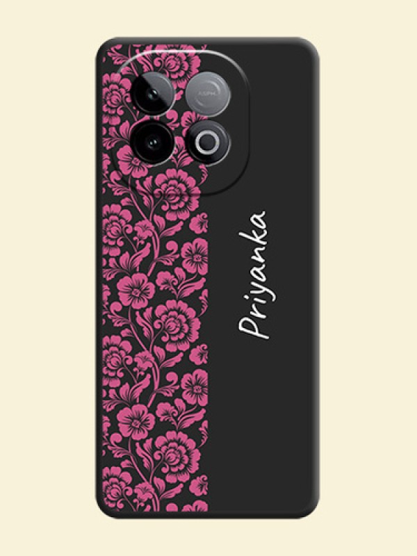 Pink Floral Pattern Design With Custom Text On Space Black Custom Soft Matte Mobile Back Cover - iQOO Neo 10 5G