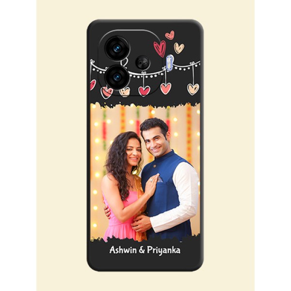 Pink Love Hangings with Name On Space Black Custom Soft Matte Mobile Back Cover - iQOO Neo 10R 5G Pink Love Hangings with Name On Space Black Custom Soft Matte Mobile Back Cover - iQOO Neo 10R 5G
