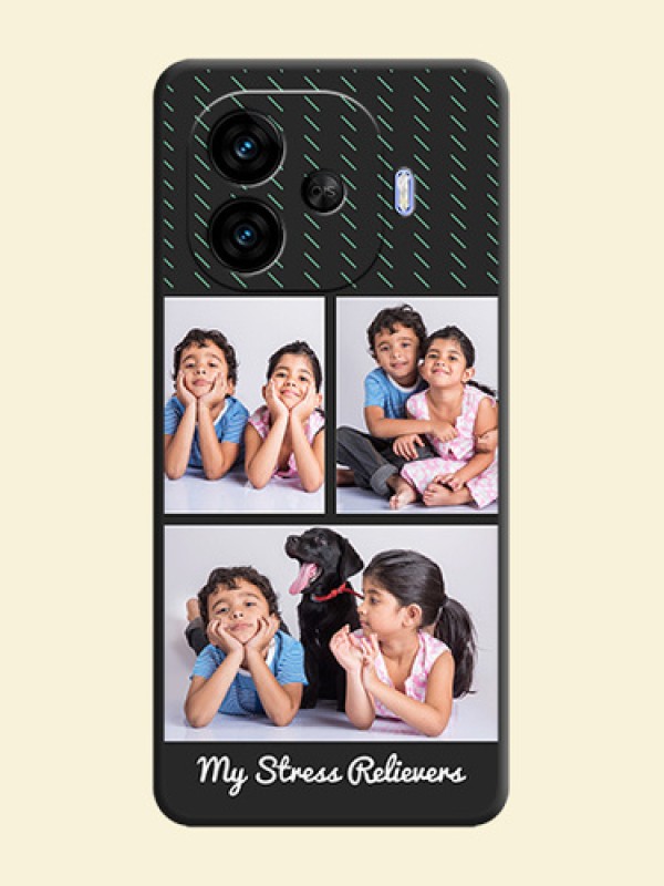 Cross Dotted Pattern with 2 Image Holder On Space Black Custom Soft Matte Mobile Back Cover - iQOO Neo 10R 5G