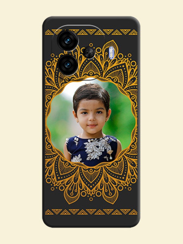 Round Image with Floral Design On Space Black Custom Soft Matte Mobile Back Cover - iQOO Neo 10R 5G