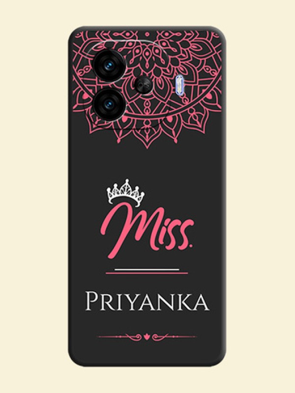 Mrs Name with Floral Design On Space Black Custom Soft Matte Mobile Back Cover - iQOO Neo 10R 5G