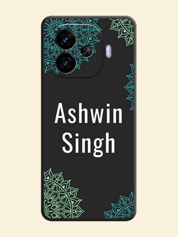 Your Name with Floral Design On Space Black Custom Soft Matte Mobile Back Cover - iQOO Neo 10R 5G