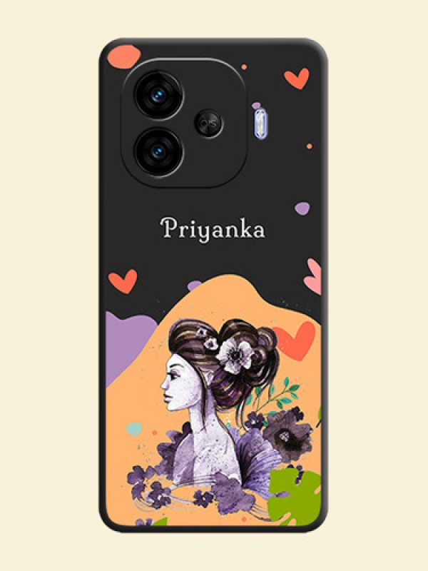 Namecase For Her With Fancy Lady Image On Space Black Custom Soft Matte Mobile Back Cover - iQOO Neo 10R 5G