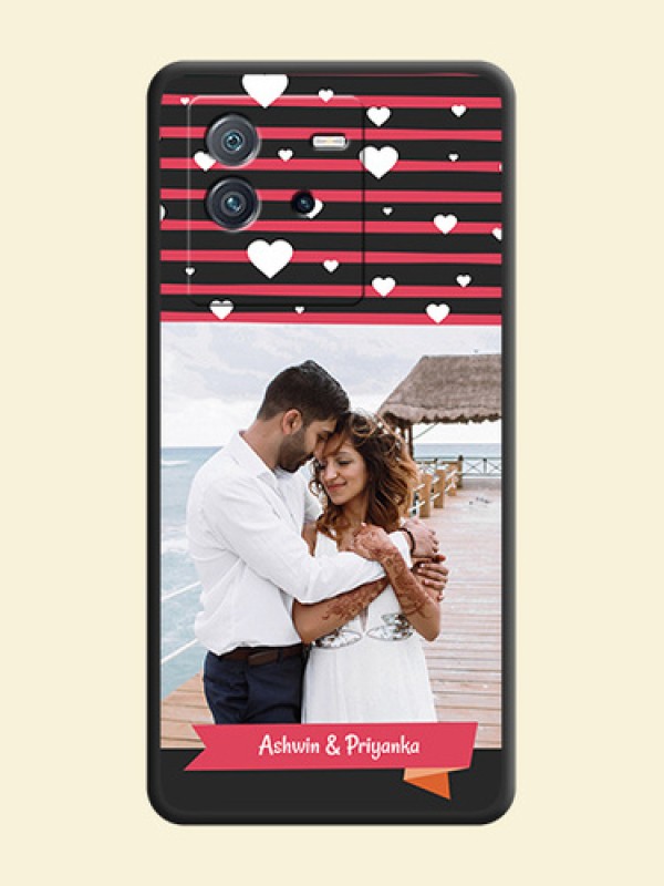 White Color Love Symbols with Pink Lines Pattern on Space Black Custom Soft Matte Phone Cases - iQOO Neo 6 5G