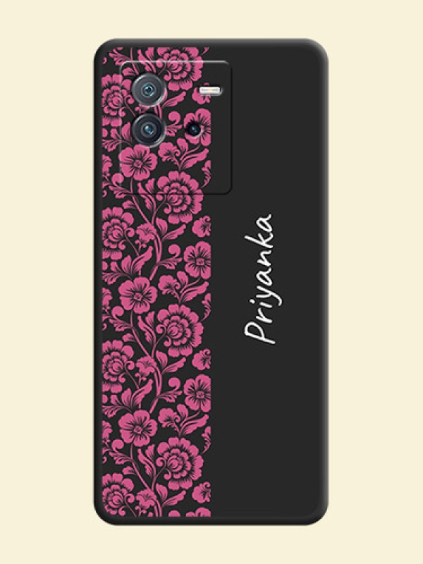 Pink Floral Pattern Design With Custom Text On Space Black Personalized Soft Matte Phone Covers -Iqoo Neo 6 5G