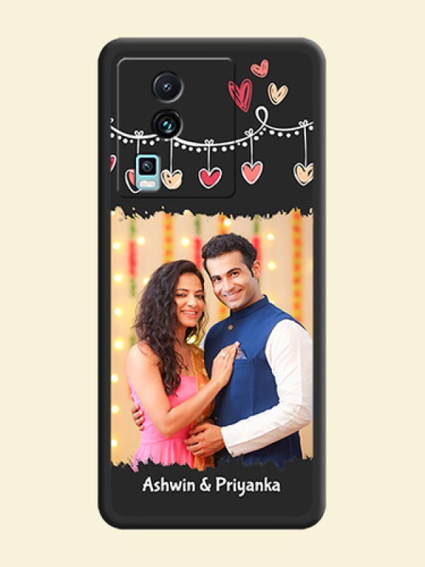 Pink Love Hangings with Name on Space Black Custom Soft Matte Phone Cases - iQOO Neo 7 5G