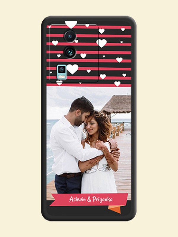 White Color Love Symbols with Pink Lines Pattern on Space Black Custom Soft Matte Phone Cases - iQOO Neo 7 5G