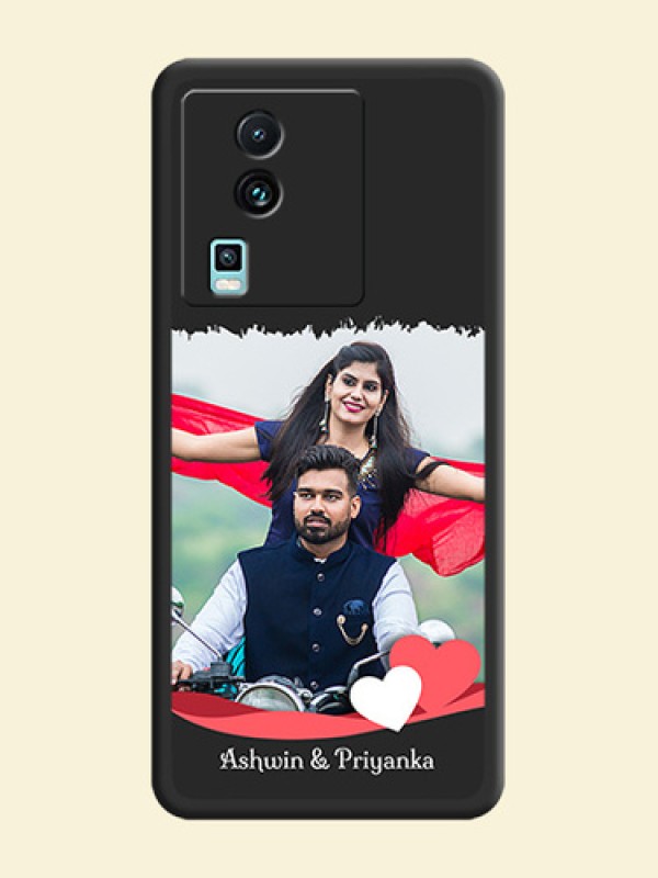 Pin Color Love Shaped Ribbon Design with Text on Space Black Custom Soft Matte Phone Back Cover - iQOO Neo 7 5G