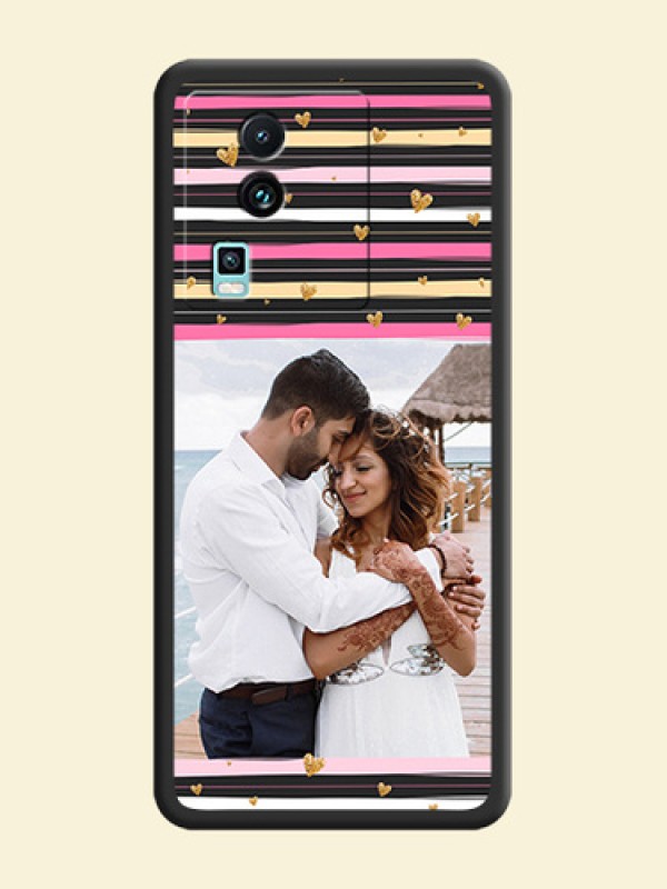 Multicolor Lines and Golden Love Symbols Design on Photo on Space Black Soft Matte Mobile Cover - iQOO Neo 7 5G