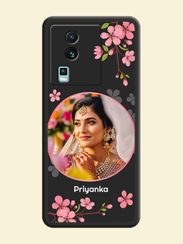 Round Image with Pink Color Floral Design on Photo on Space Black Soft Matte Back Cover - iQOO Neo 7 5G