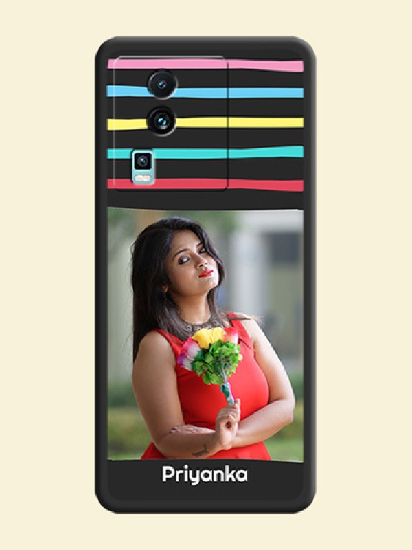 Multicolor Lines with Image on Space Black Personalized Soft Matte Phone Covers - iQOO Neo 7 5G