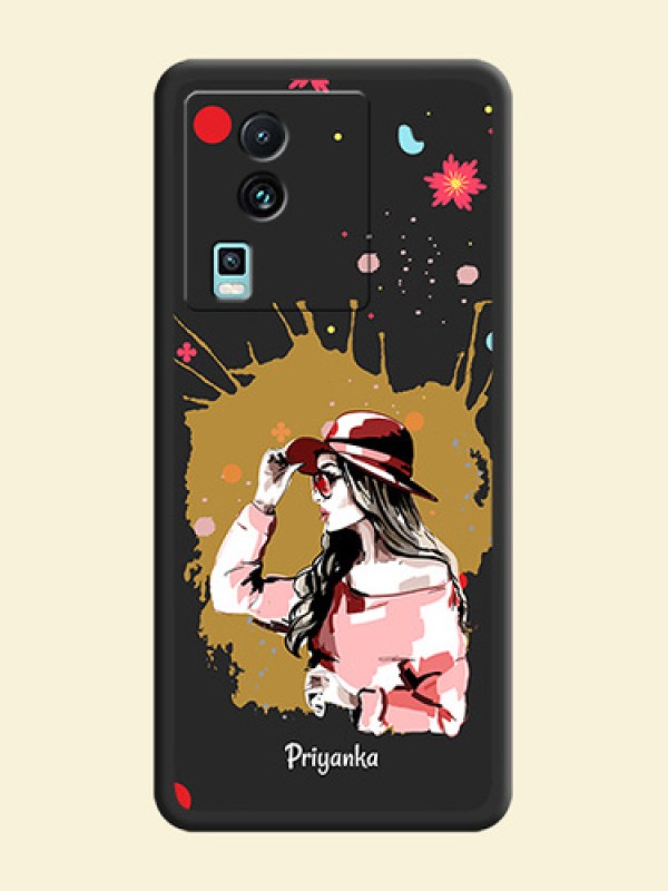 Mordern Lady With Color Splash Background With Custom Text On Space Black Personalized Soft Matte Phone Covers -Iqoo Neo 7 5G