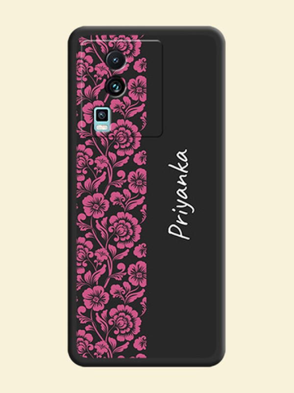 Pink Floral Pattern Design With Custom Text On Space Black Personalized Soft Matte Phone Covers -Iqoo Neo 7 5G
