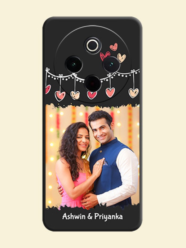 Pink Love Hangings with Name On Space Black Custom Soft Matte Mobile Back Cover - iQOO Z10 5G
