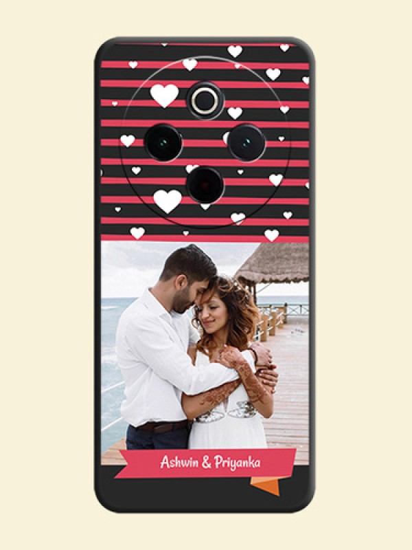 White Color Love Symbols with Pink Lines Pattern On Space Black Custom Soft Matte Mobile Back Cover - iQOO Z10 5G