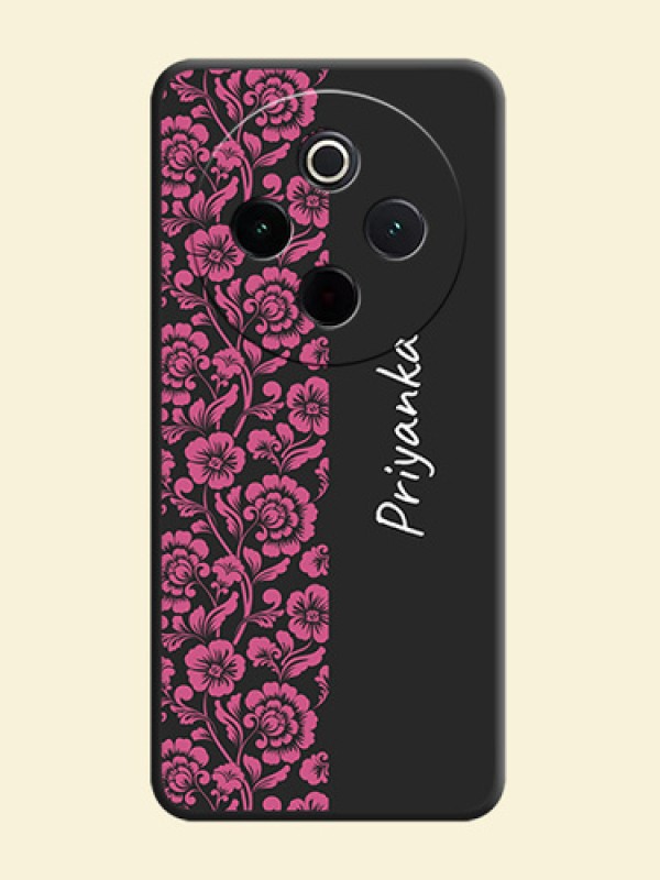 Pink Floral Pattern Design With Custom Text On Space Black Custom Soft Matte Mobile Back Cover - iQOO Z10 5G