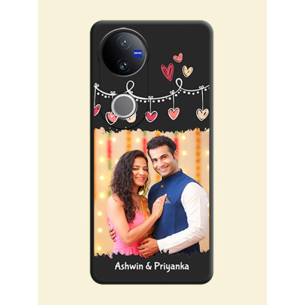 Pink Love Hangings with Name On Space Black Custom Soft Matte Mobile Back Cover - iQOO Z10R Pink Love Hangings with Name On Space Black Custom Soft Matte Mobile Back Cover - iQOO Z10R