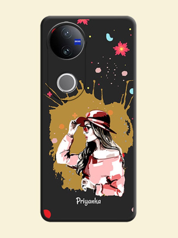 Mordern Lady With Color Splash Background With Custom Text On Space Black Custom Soft Matte Mobile Back Cover - iQOO Z10R