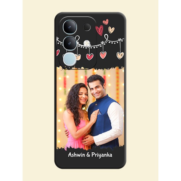 Pink Love Hangings with Name On Space Black Custom Soft Matte Mobile Back Cover - iQOO Z10x 5G Pink Love Hangings with Name On Space Black Custom Soft Matte Mobile Back Cover - iQOO Z10x 5G